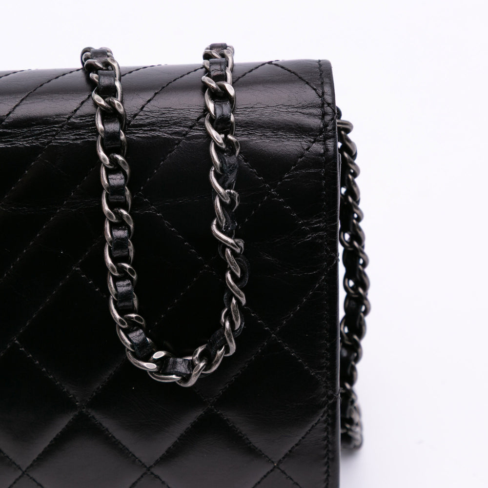 Lambskin Coco Boy Wallet On Chain Black - Gaby Paris
