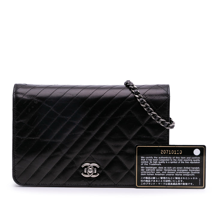 Lambskin Coco Boy Wallet On Chain Black - Gaby Paris