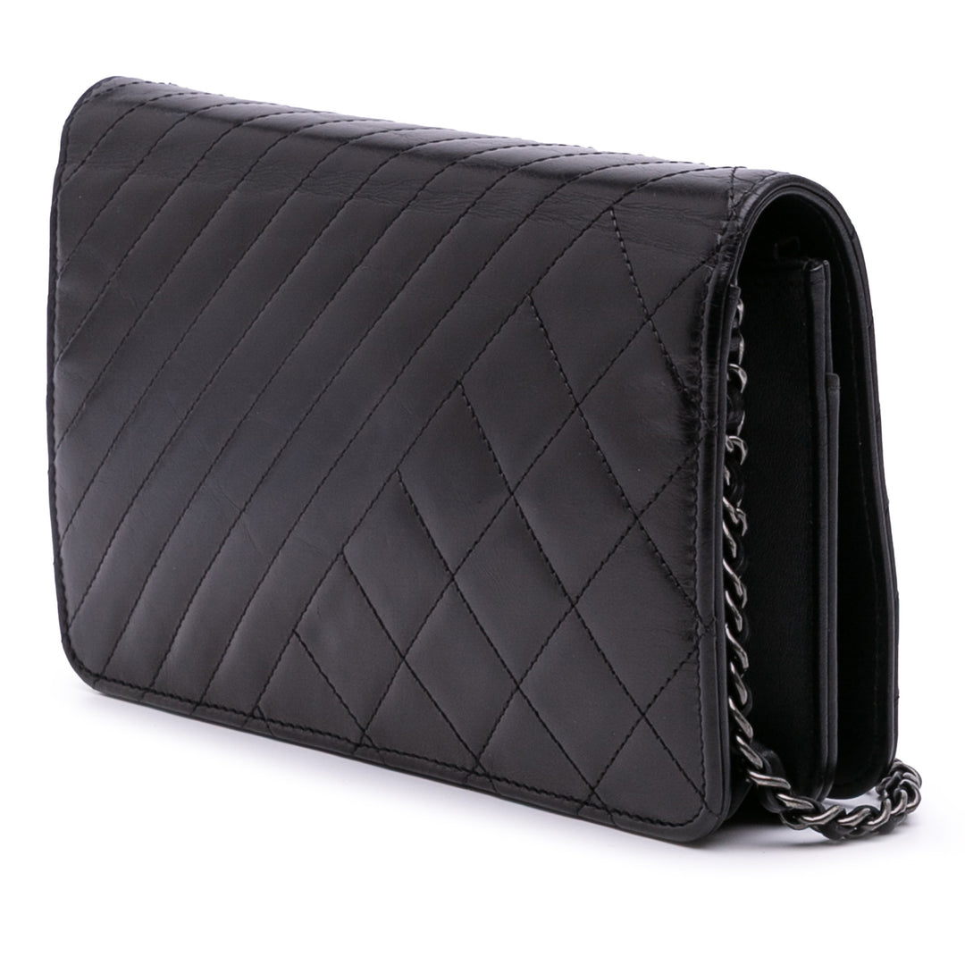 Lambskin Coco Boy Wallet On Chain Black - Gaby Paris