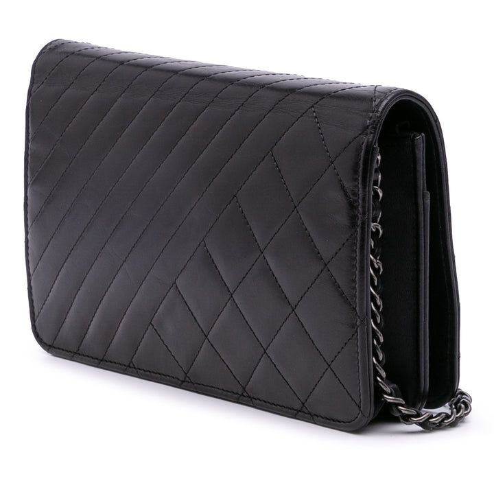 Lambskin Coco Boy Wallet On Chain Black - Gaby Paris