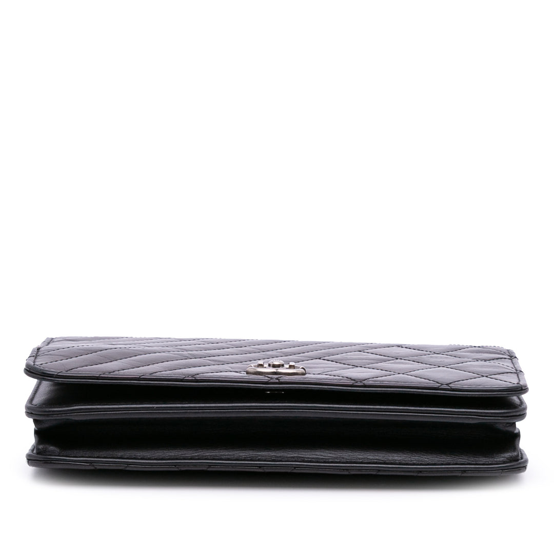 Lambskin Coco Boy Wallet On Chain Black - Gaby Paris