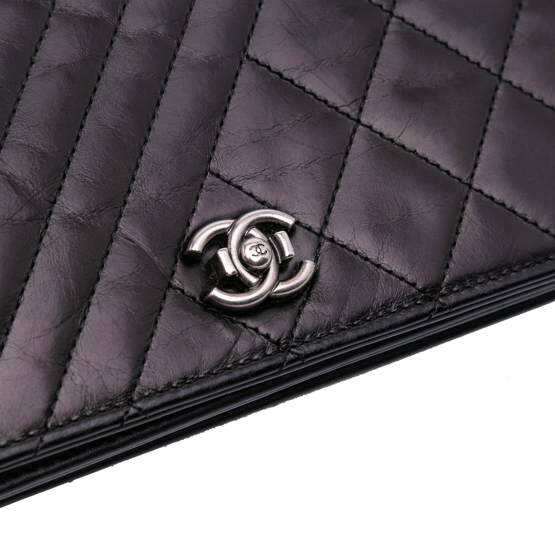 Lambskin Coco Boy Wallet On Chain Black - Gaby Paris