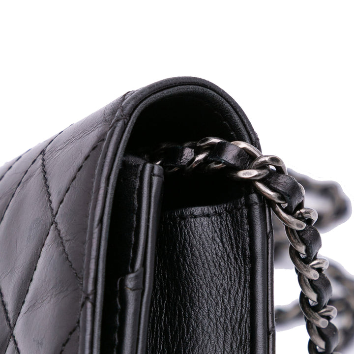 Lambskin Coco Boy Wallet On Chain Black - Gaby Paris