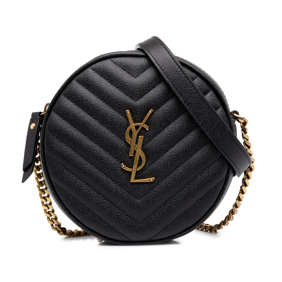 Saint Laurent Chevron Grain De Poudre Rond Vinyle Sac caméra Noir – vue principale – GABY PARIS