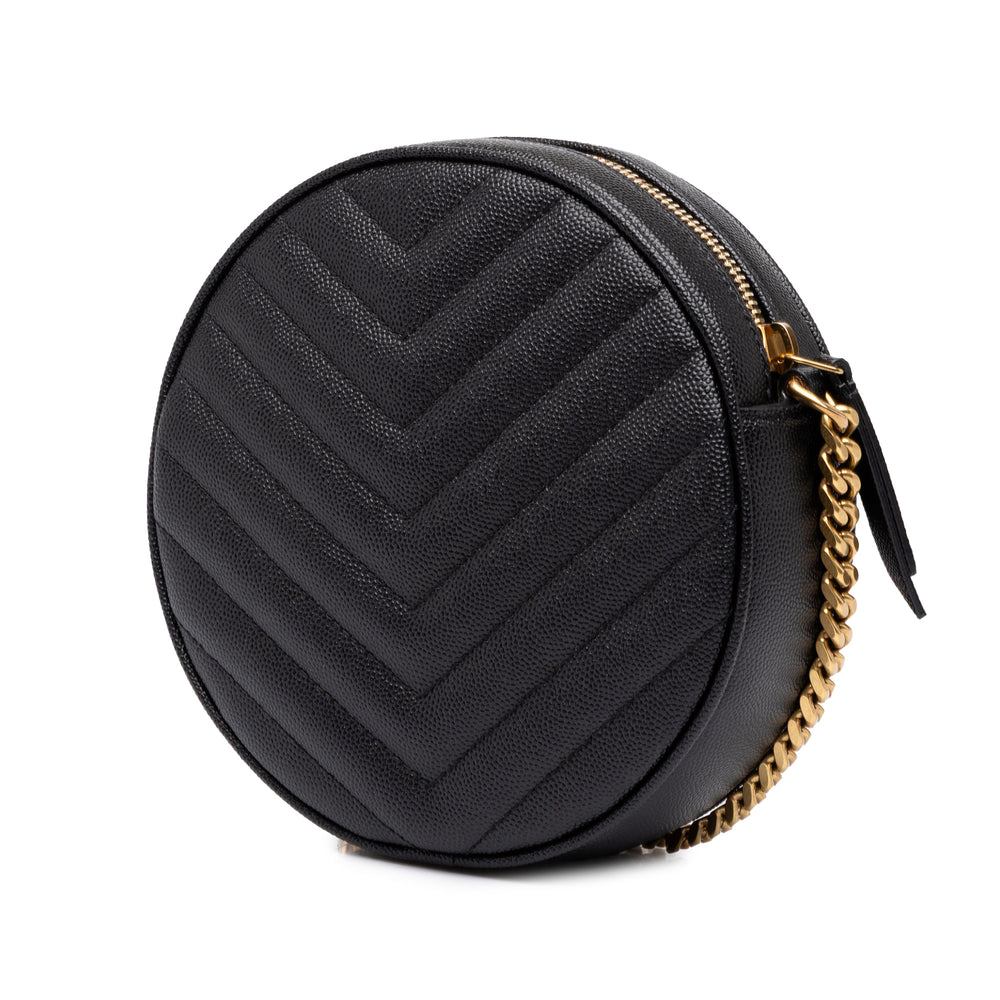 Saint Laurent Chevron Grain De Poudre Rond Vinyle Sac caméra Noir – vue 2 – GABY PARIS