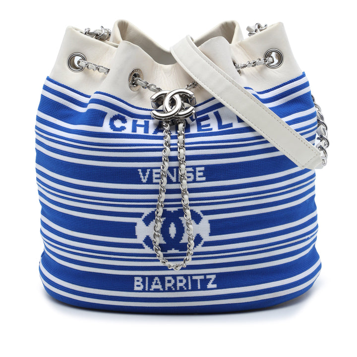 Venise Biarritz Mixed Fibers et Sac à cordon seau Cuir d'agneau Bleu