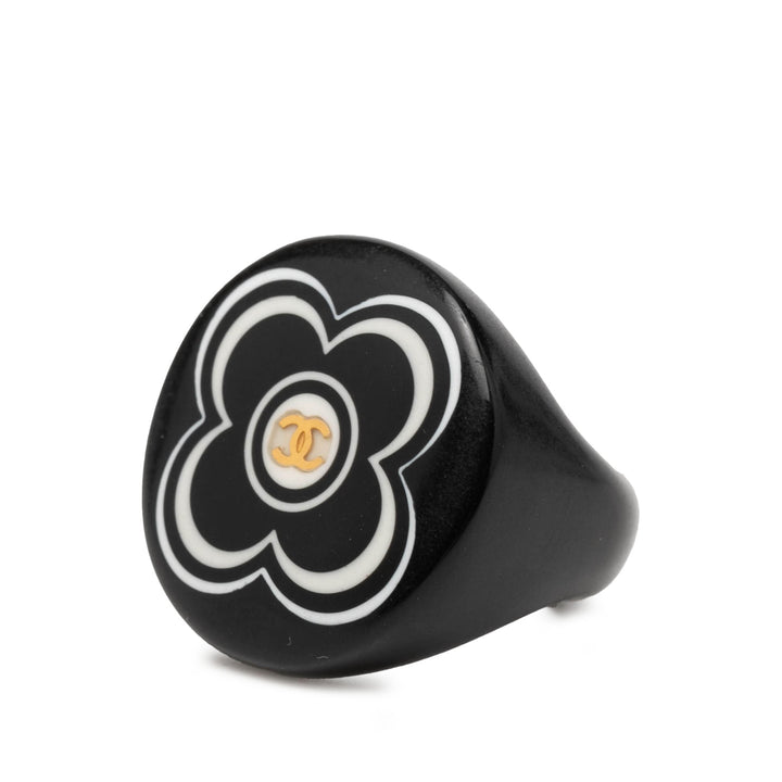 Chanel Resin et Tone CC Logo Camellia Bague Plastique
