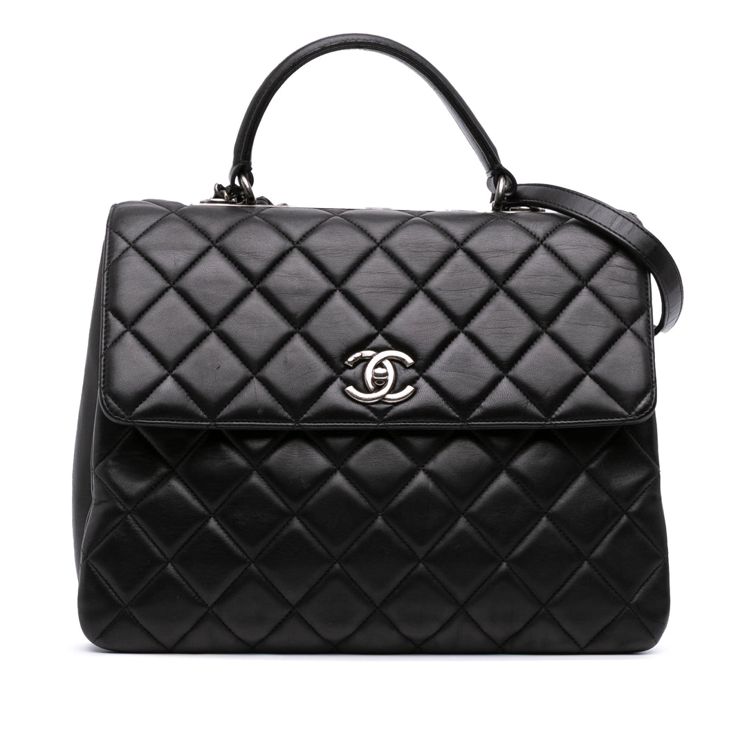 Large Lambskin Trendy CC Top Handle Bag Black - Gaby Paris