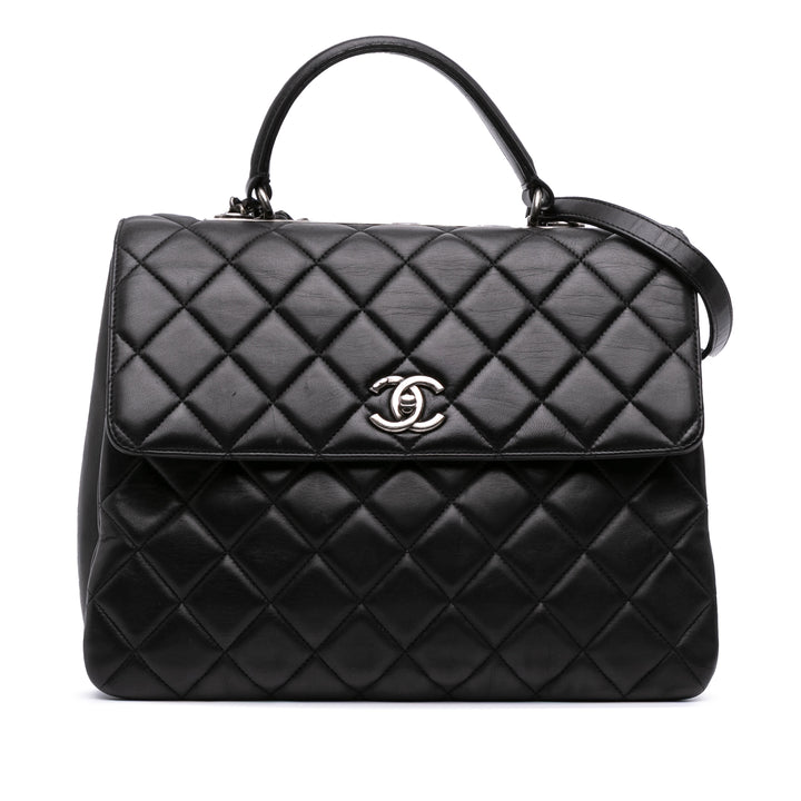 Large Lambskin Trendy CC Top Handle Bag Black - Gaby Paris