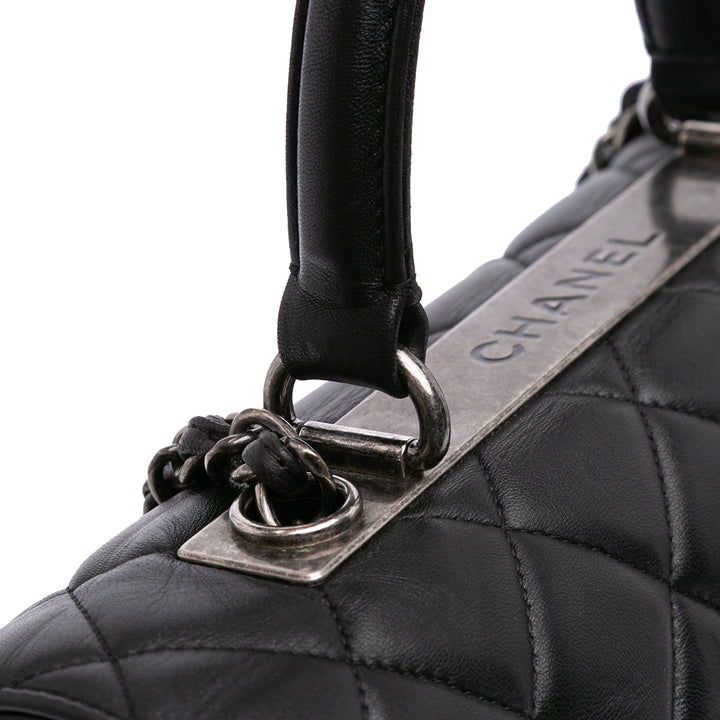 Large Lambskin Trendy CC Top Handle Bag Black - Gaby Paris