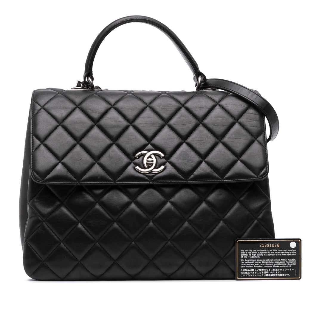 Large Lambskin Trendy CC Top Handle Bag Black - Gaby Paris