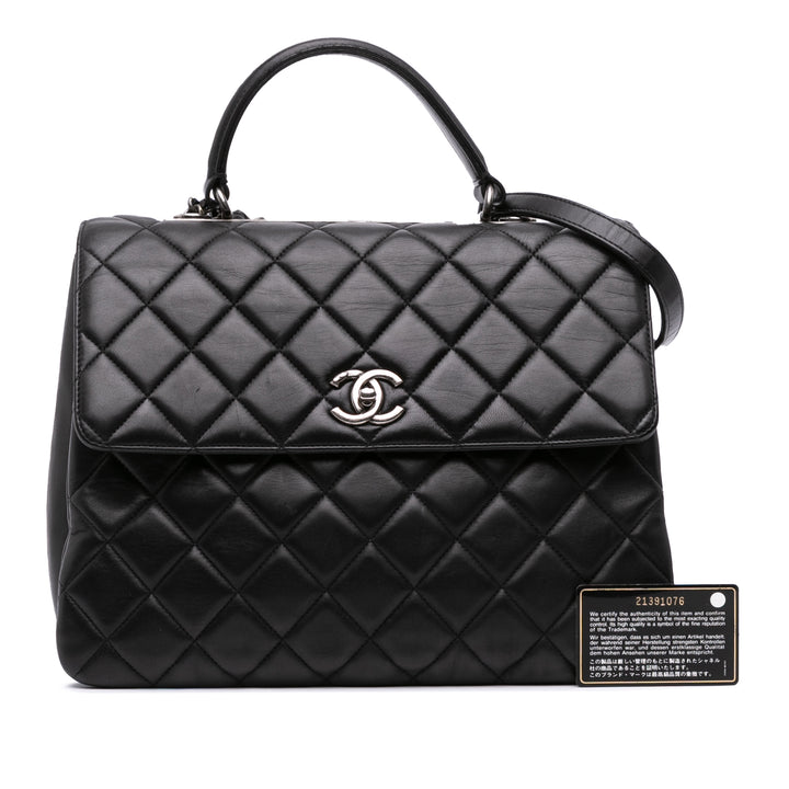 Large Lambskin Trendy CC Top Handle Bag Black - Gaby Paris