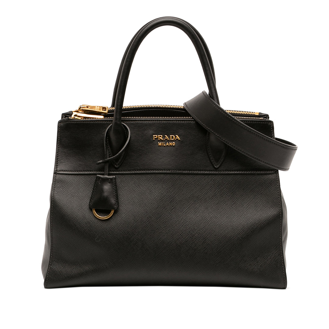 Prada Sac à main City Veau à finitions Paradigme Saffiano Noir – vue principale – GABY PARIS