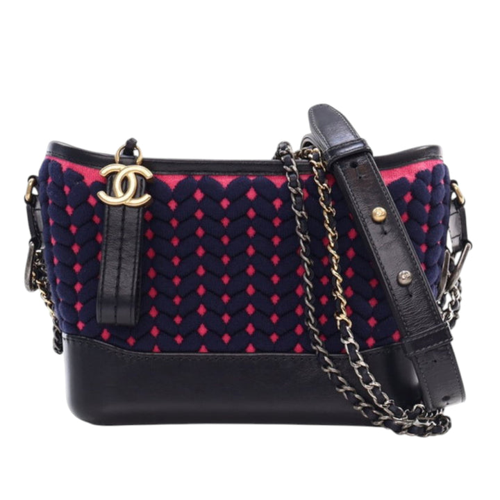 Chanel Small Knit and Cuir de veau Gabrielle Hobo Bleu