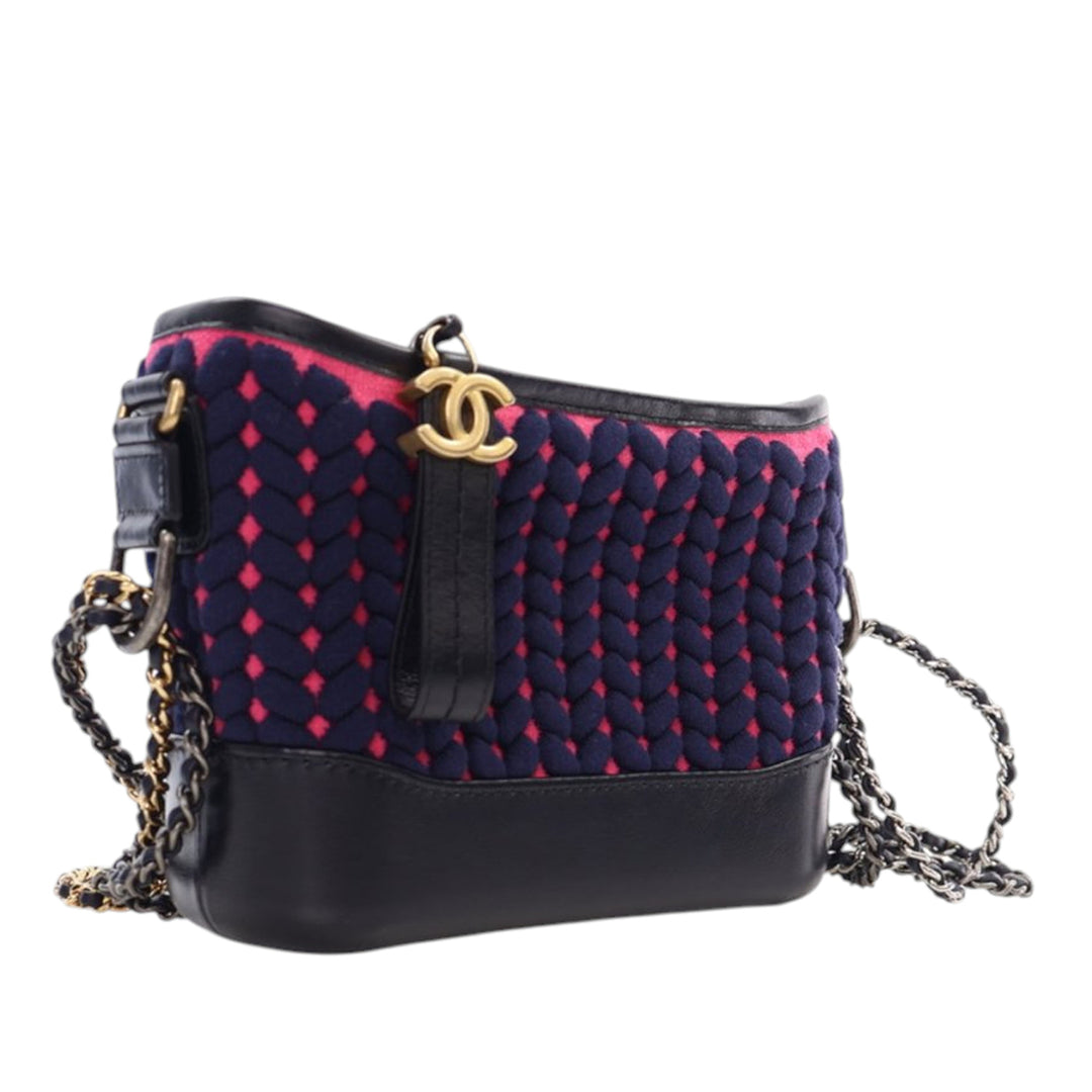 Chanel Small Knit and Cuir de veau Gabrielle Hobo Bleu