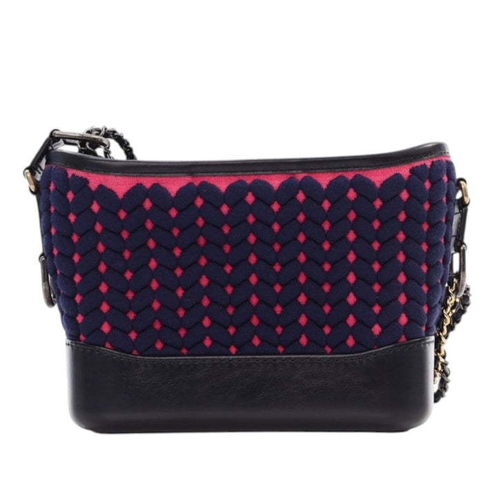 Chanel Small Knit and Cuir de veau Gabrielle Hobo Bleu