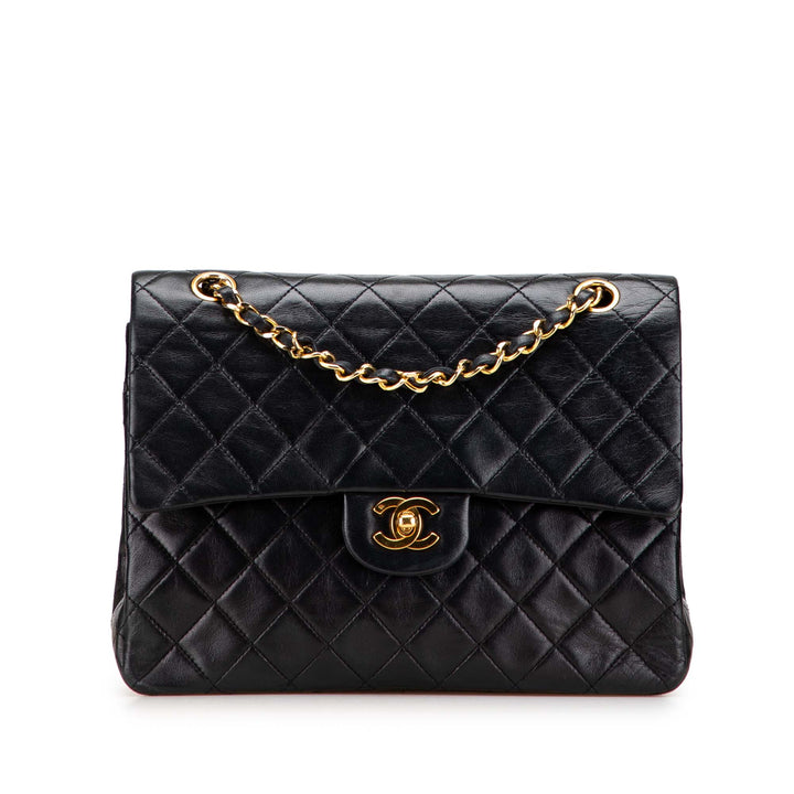 Medium Tall Classic Lambskin Double Flap Black - Gaby Paris