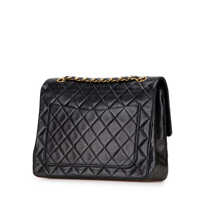 Medium Tall Classic Lambskin Double Flap Black - Gaby Paris