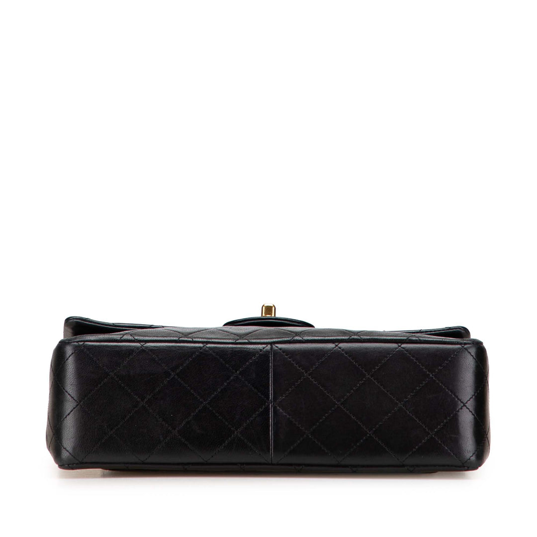 Medium Tall Classic Lambskin Double Flap Black - Gaby Paris