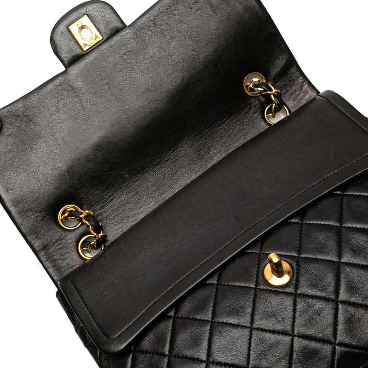 Medium Tall Classic Lambskin Double Flap Black - Gaby Paris