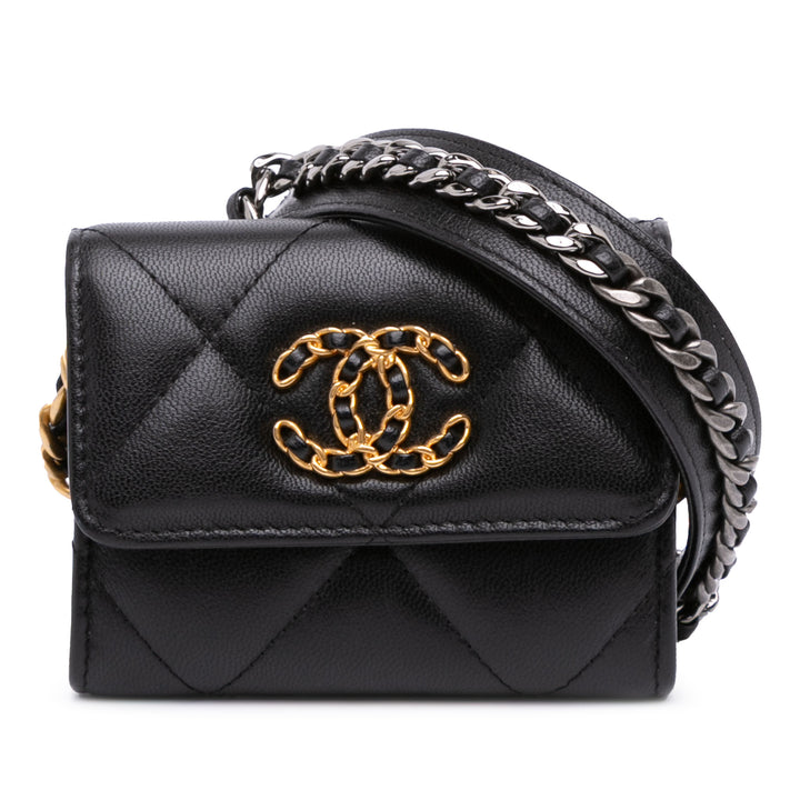 Chanel Matelassé Cuir d’agneau 19 à rabat Coin Purse avec chaîne