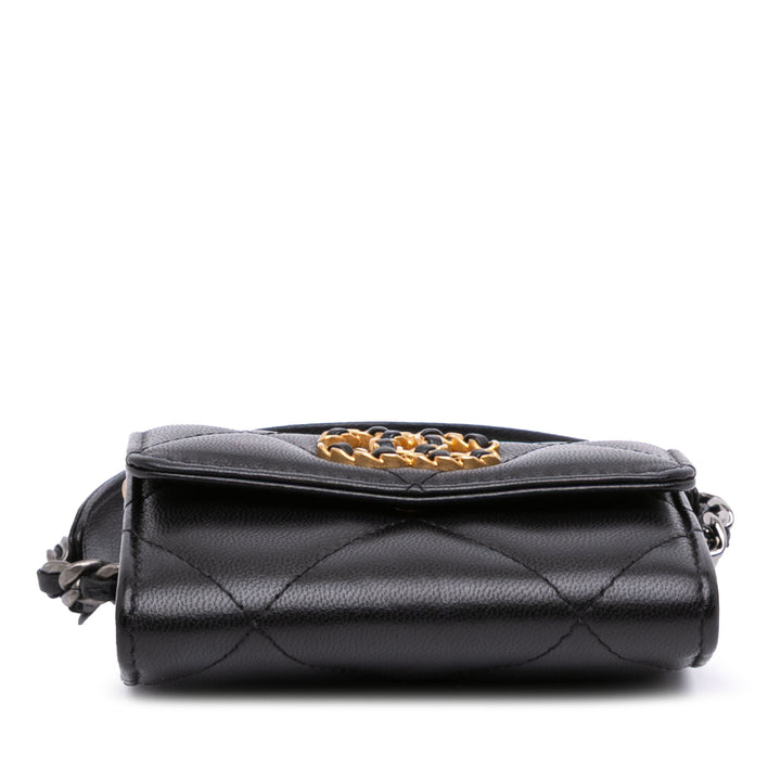 Chanel Matelassé Cuir d’agneau 19 à rabat Coin Purse avec chaîne