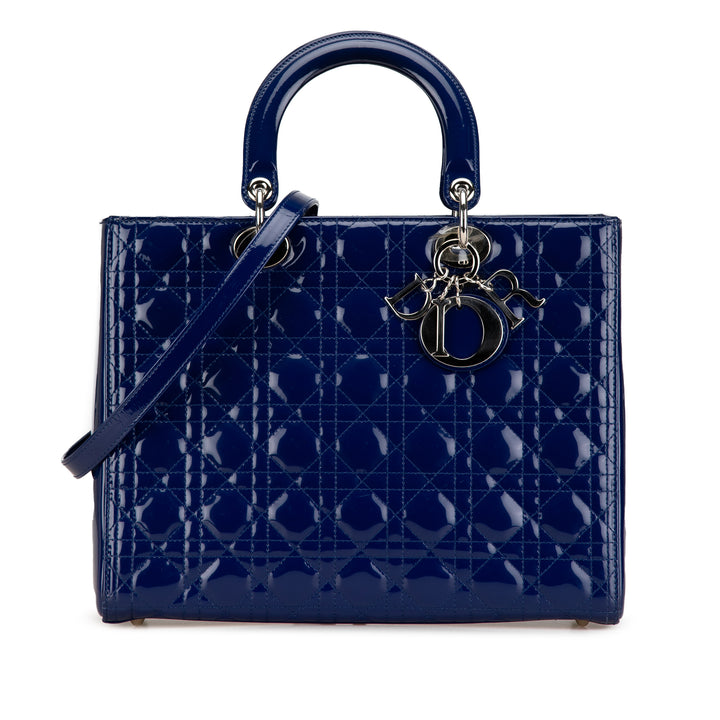 Large Patent Cannage Lady Dior Blue - Gaby Paris