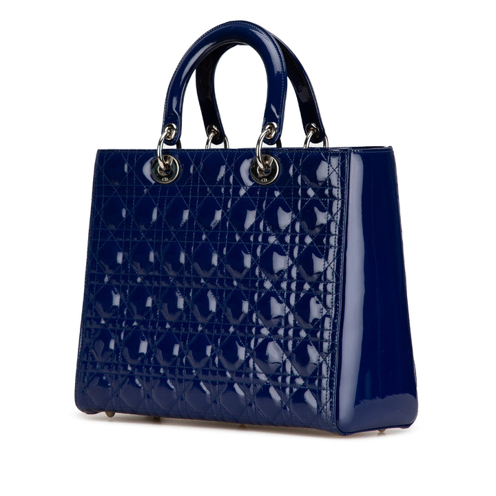 Large Patent Cannage Lady Dior Blue - Gaby Paris