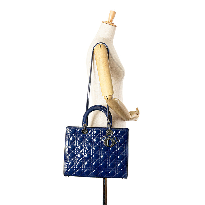 Large Patent Cannage Lady Dior Blue - Gaby Paris