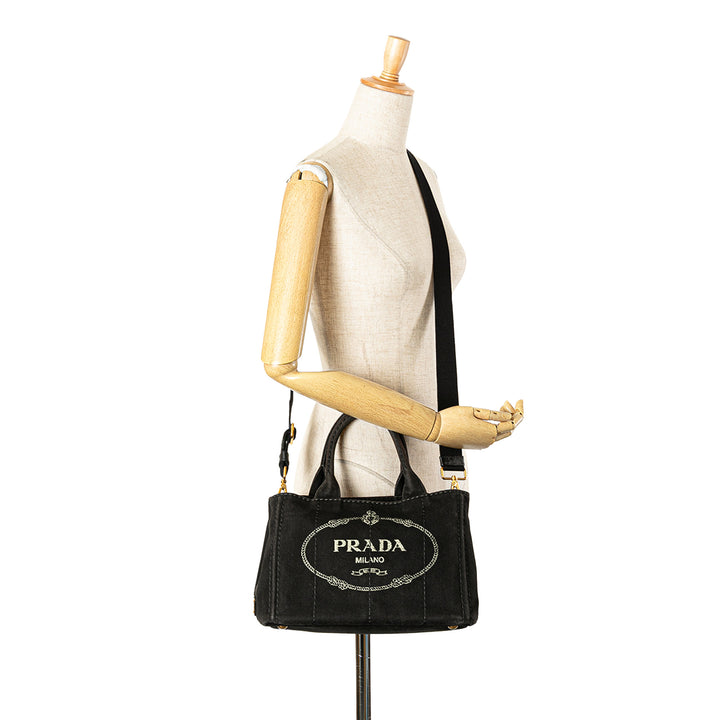 Small Canvas Canapa Logo Satchel Black - Gaby Paris
