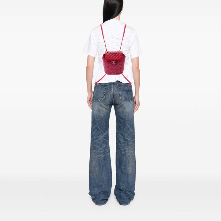 Matelassé Urban Spirit Sac à dos Mini Cuir d'agneau Rouge