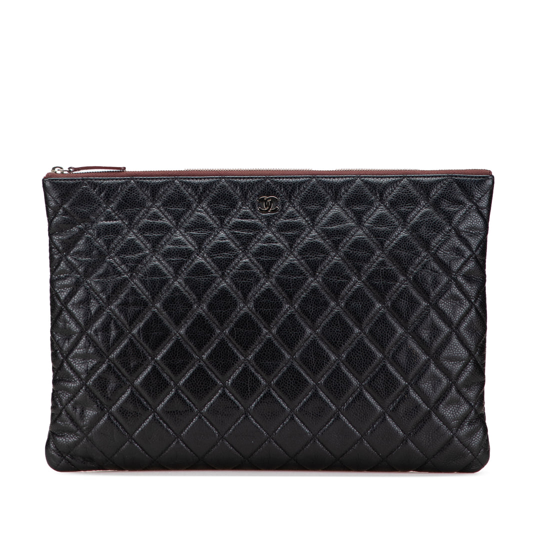 Large Quilted Caviar O Case Clutch Black - Gaby Paris
