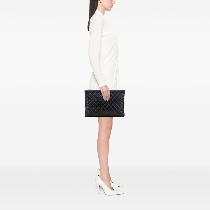 Large Quilted Caviar O Case Clutch Black - Gaby Paris