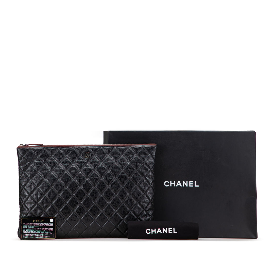 Large Quilted Caviar O Case Clutch Black - Gaby Paris