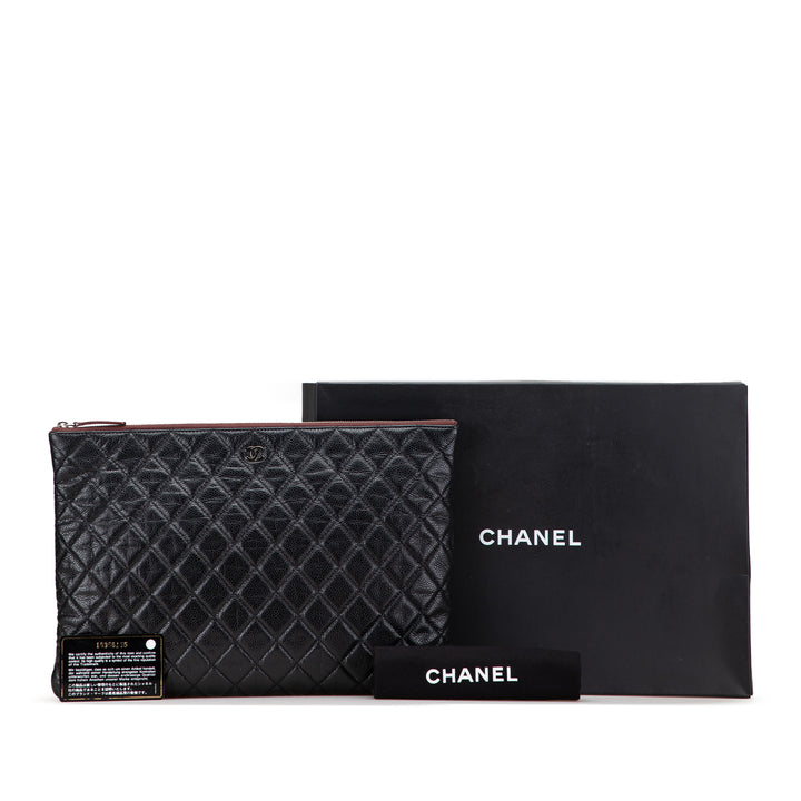 Large Quilted Caviar O Case Clutch Black - Gaby Paris