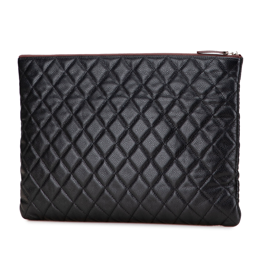 Large Quilted Caviar O Case Clutch Black - Gaby Paris