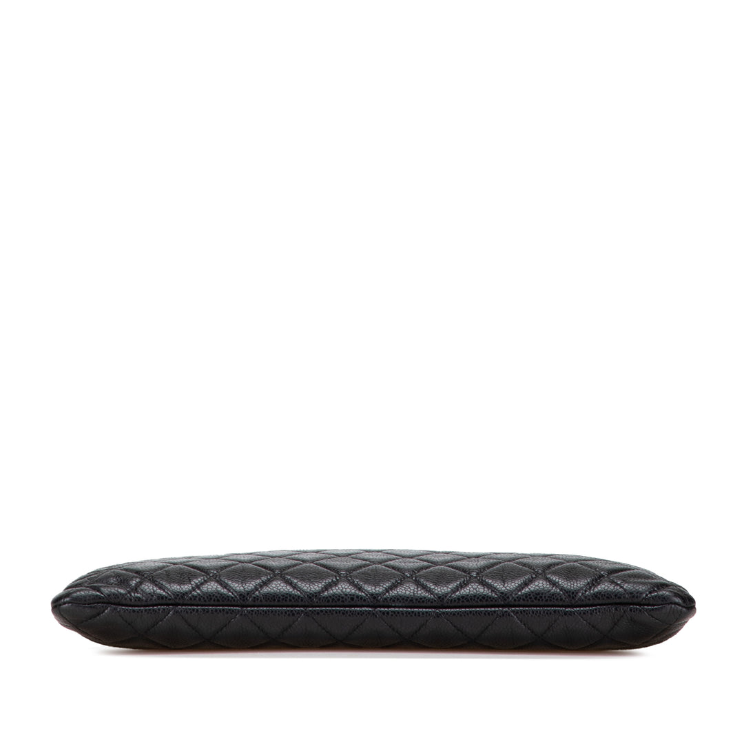 Large Quilted Caviar O Case Clutch Black - Gaby Paris
