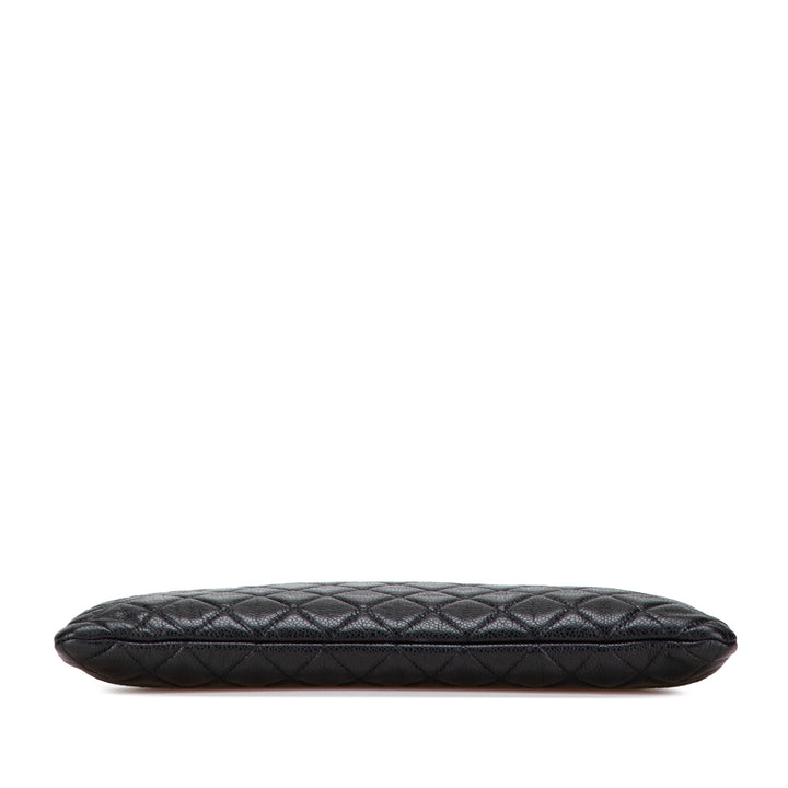 Large Quilted Caviar O Case Clutch Black - Gaby Paris