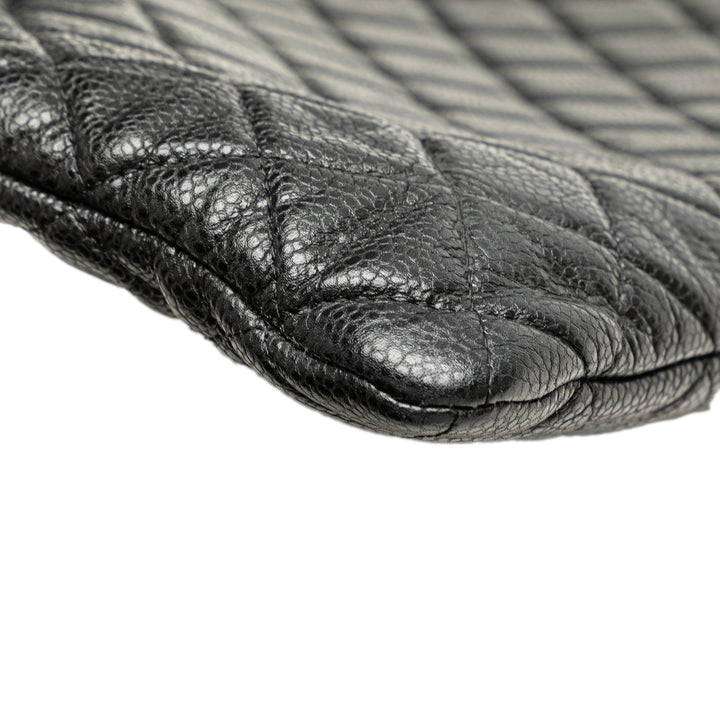 Large Quilted Caviar O Case Clutch Black - Gaby Paris
