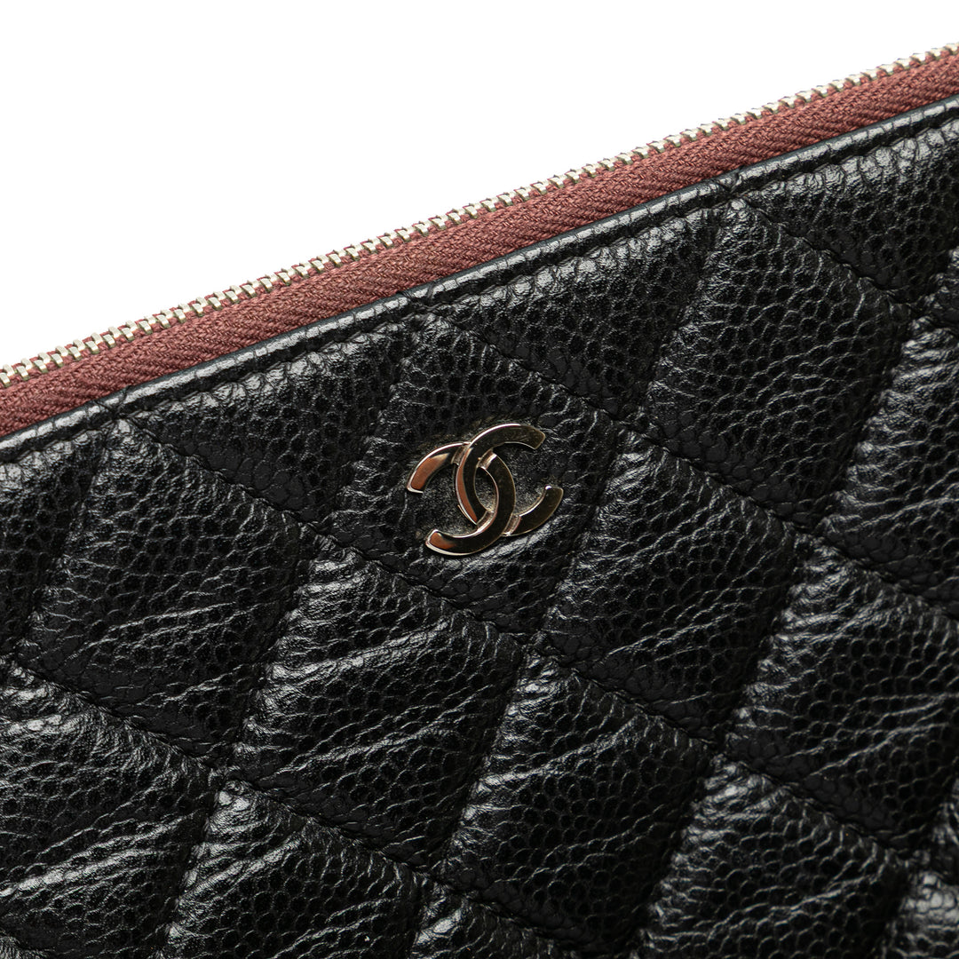 Large Quilted Caviar O Case Clutch Black - Gaby Paris