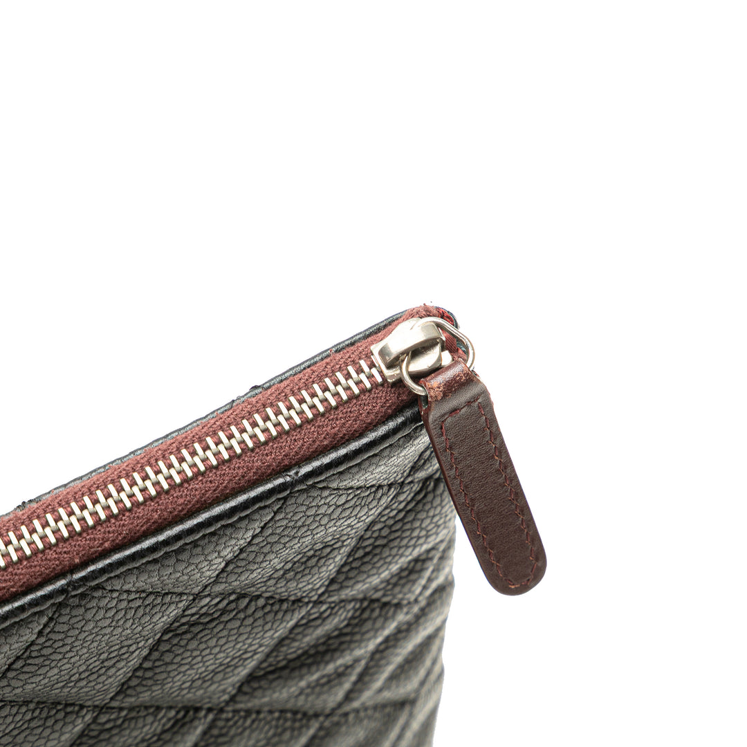 Large Quilted Caviar O Case Clutch Black - Gaby Paris