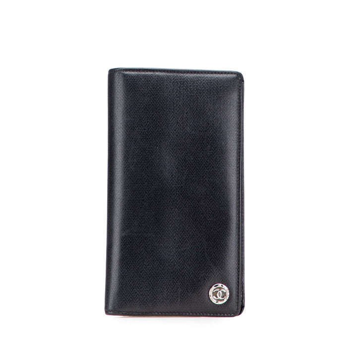 Lambskin Leather CC Button Long Wallet Black - Gaby Paris