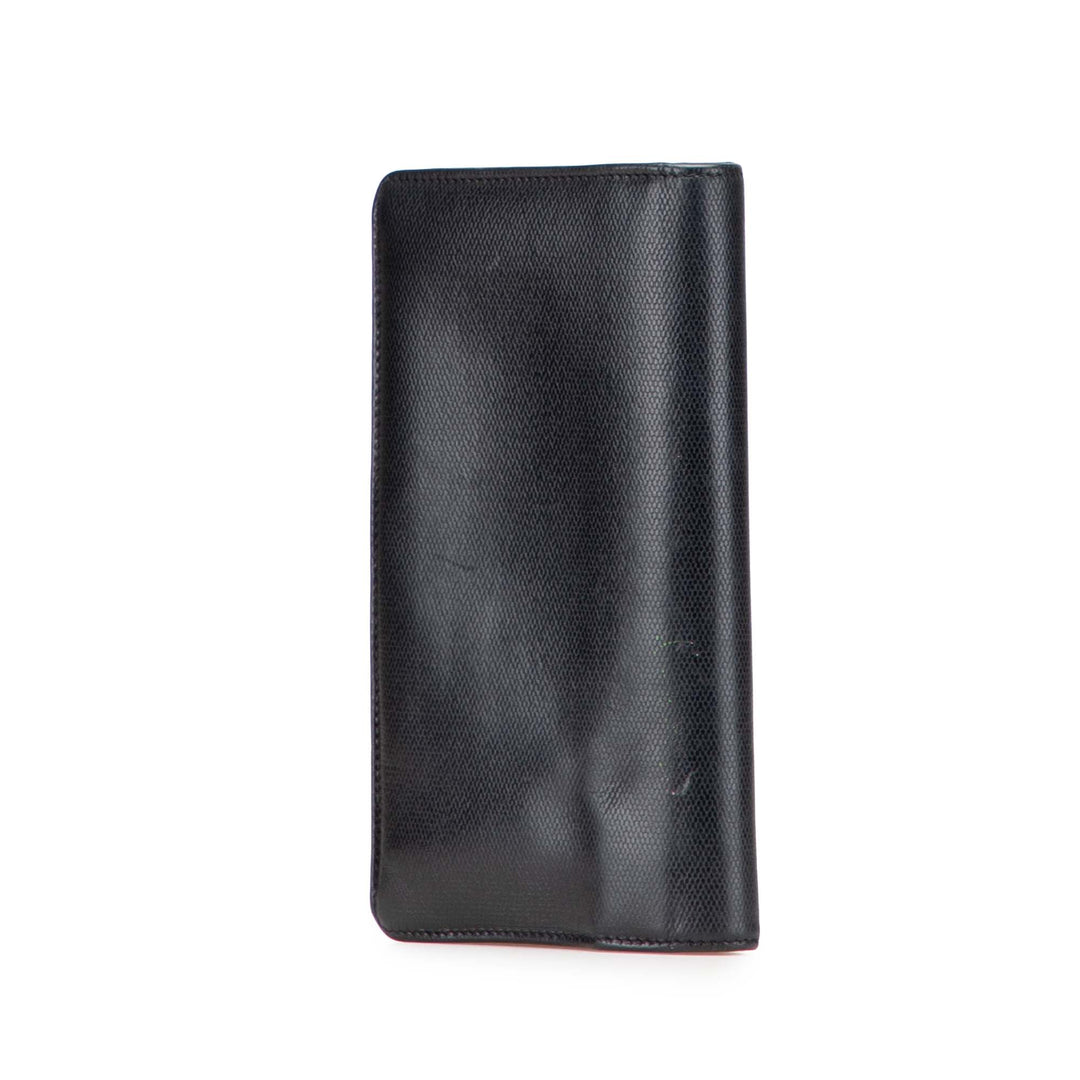 Lambskin Leather CC Button Long Wallet Black - Gaby Paris