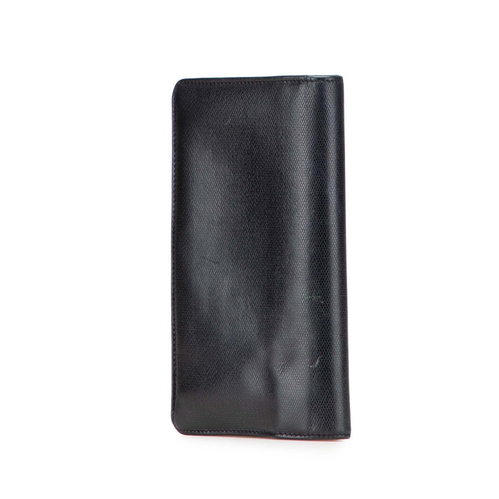 Lambskin Leather CC Button Long Wallet Black - Gaby Paris