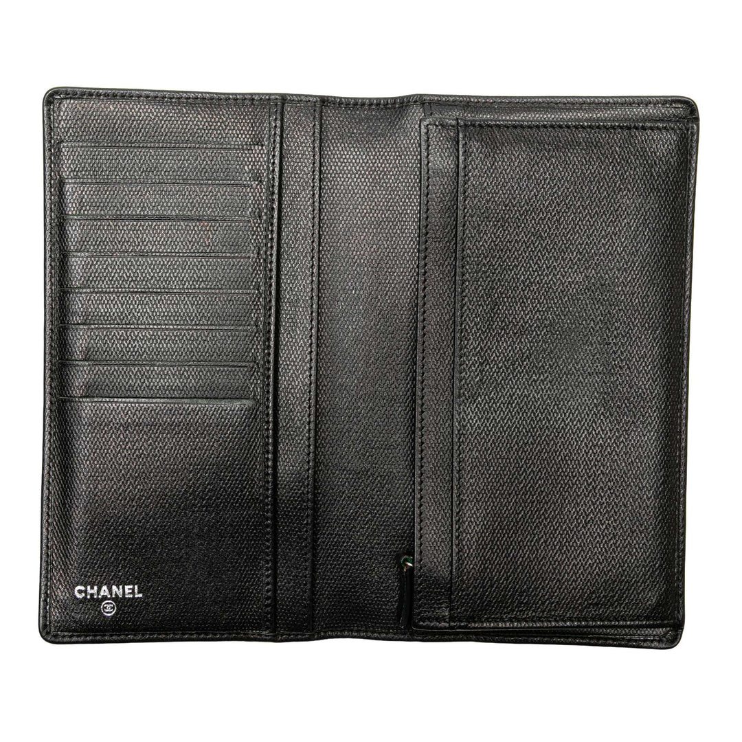 Lambskin Leather CC Button Long Wallet Black - Gaby Paris