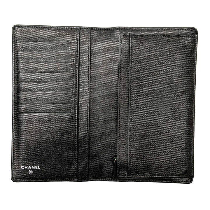 Lambskin Leather CC Button Long Wallet Black - Gaby Paris