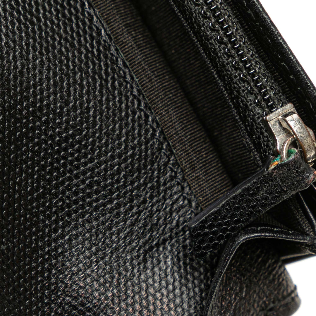 Lambskin Leather CC Button Long Wallet Black - Gaby Paris