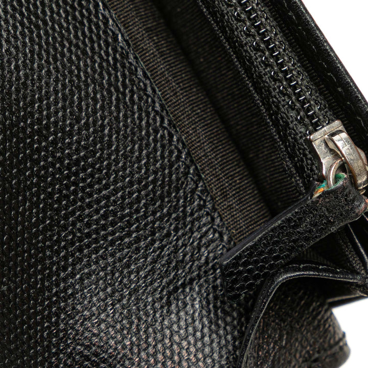 Lambskin Leather CC Button Long Wallet Black - Gaby Paris