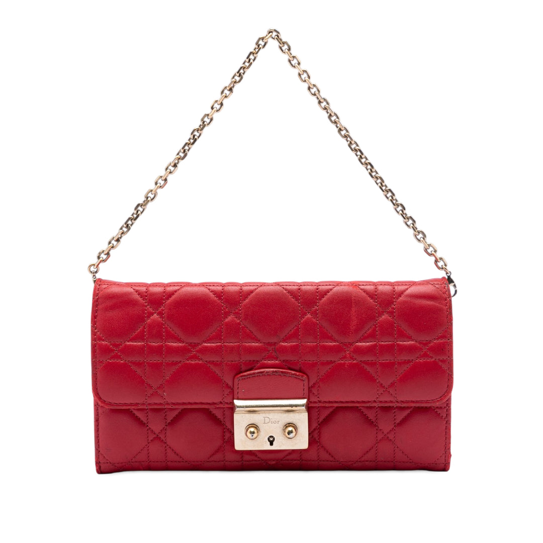 Cannage Miss Dior Promenade Wallet on Chain Cuir d'agneau Rouge