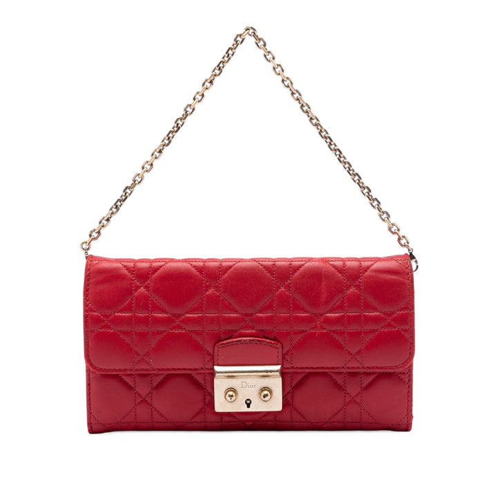Cannage Miss Dior Promenade Wallet on Chain Cuir d'agneau Rouge